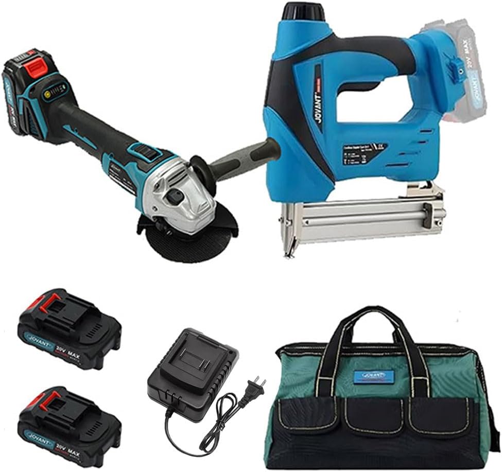 2-in-1 Cordless Nail Gun with 5/8' Angle Grinder, Cordless nail gun with battery,2×2.0Ah Batteries for Woodworking and Grinding JOVANT
