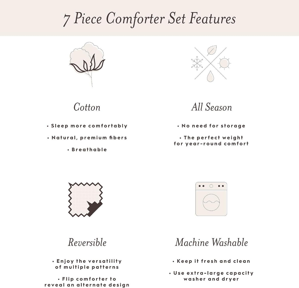 Laura Ashley - King Comforter Set, Soft & Reversible Cotton Bedding, Medium Weight 7 Piece Bed Set with Matching Pillowcases, Euro Shams & Bonus Throw Pillow Covers (Bramble Floral Green)