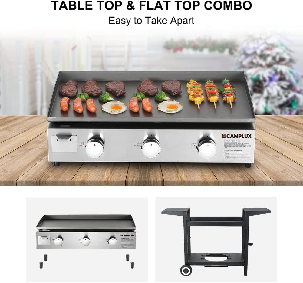 CAMPLUX Flat Top Griddle, Propane gas outdoor grill Griddle Cooking Station for Camping,BBQ,Tailgating or Picnicking, Stainless Steel, Silver, Black