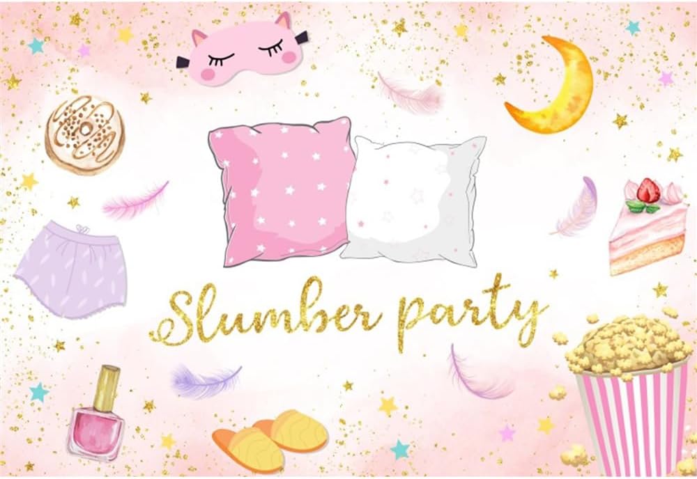 Leyiyi 20x10ft Slumber Party Backdrop Pajama Pillow Fight Photography Background Sleepover Party Backdrop for Girls Pink Pillow Sleepover Slumber Party Spa Makeup Birthday Banner Vinyl Supplies