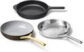 Caraway Fry Pan Sampler Bundle - 10.5' Non-Stick Ceramic Frying Pan, 10.5' Stainless Steel Fry Pan, 10.5' Enameled Cast Iron Skillet - Non Toxic, Oven Safe - Black, Charcoal