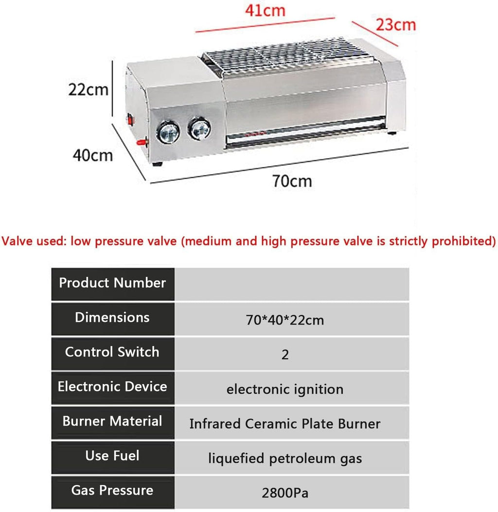 Table Top Portable Gas BBQ Grill, 41x23 cm Griddle with Removable Grease Tray, Thermostat for Temperature Control, Indoor & Outdoor Use for Picnic, Camping, Garden, Terrace & Beach