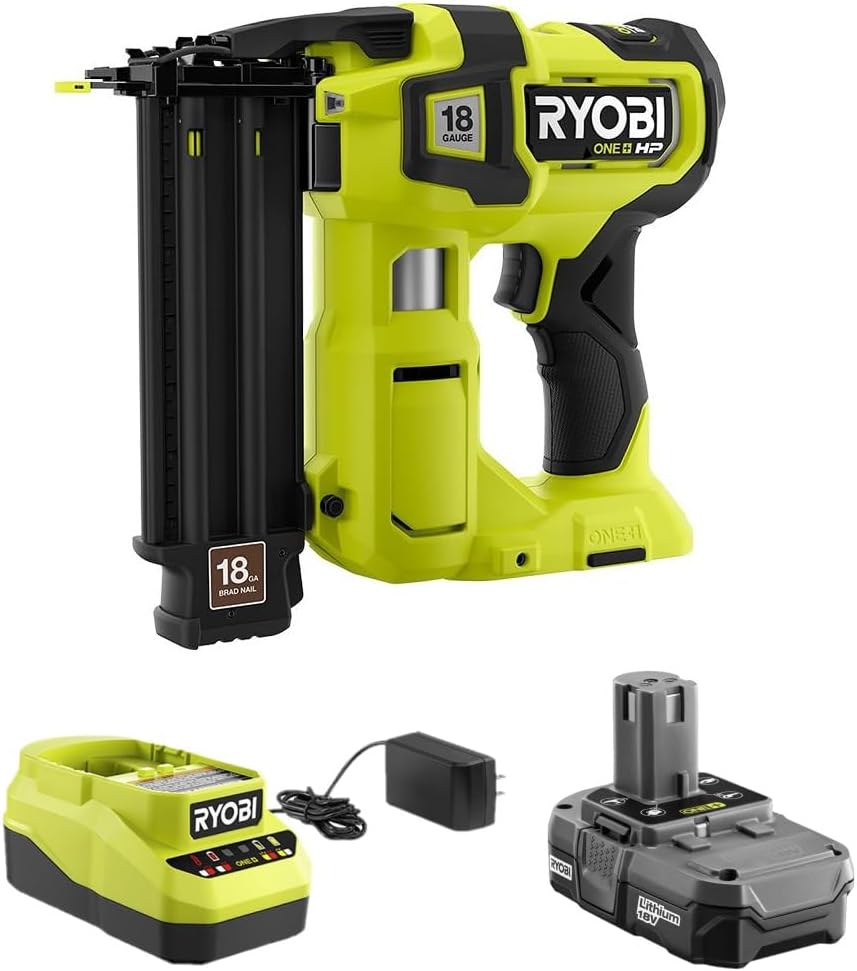 RYOBI P322 ONE+ HP 18V 18-Gauge Brushless Cordless AirStrike Brad Nailer Kit with Battery and Charger (Bulk Packaged)