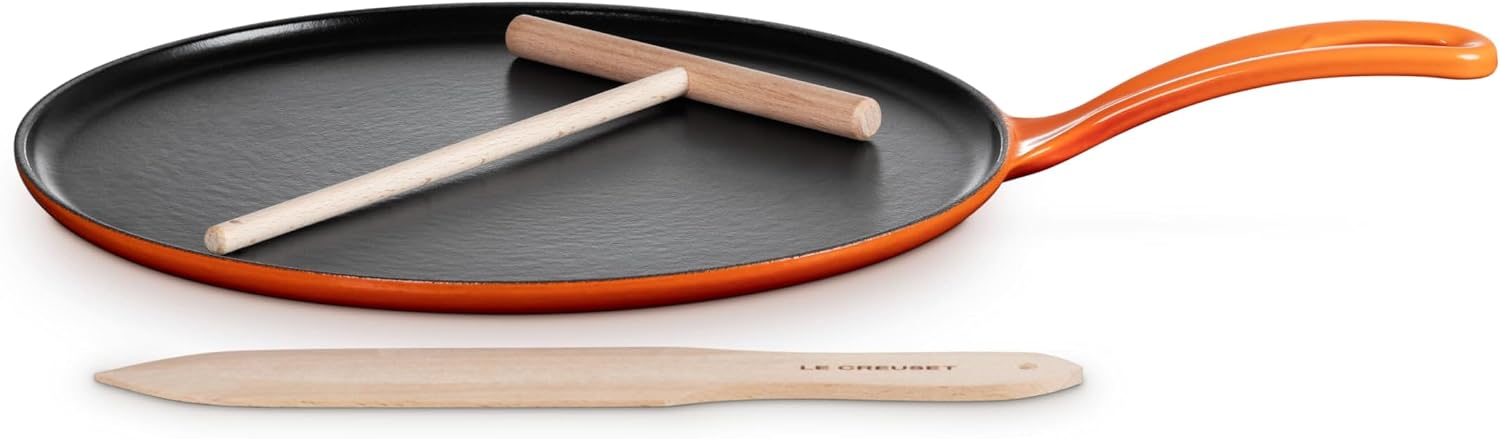 Le Creuset Enameled Cast Iron Traditional Round Crepe Pan, 10.25', Flame
