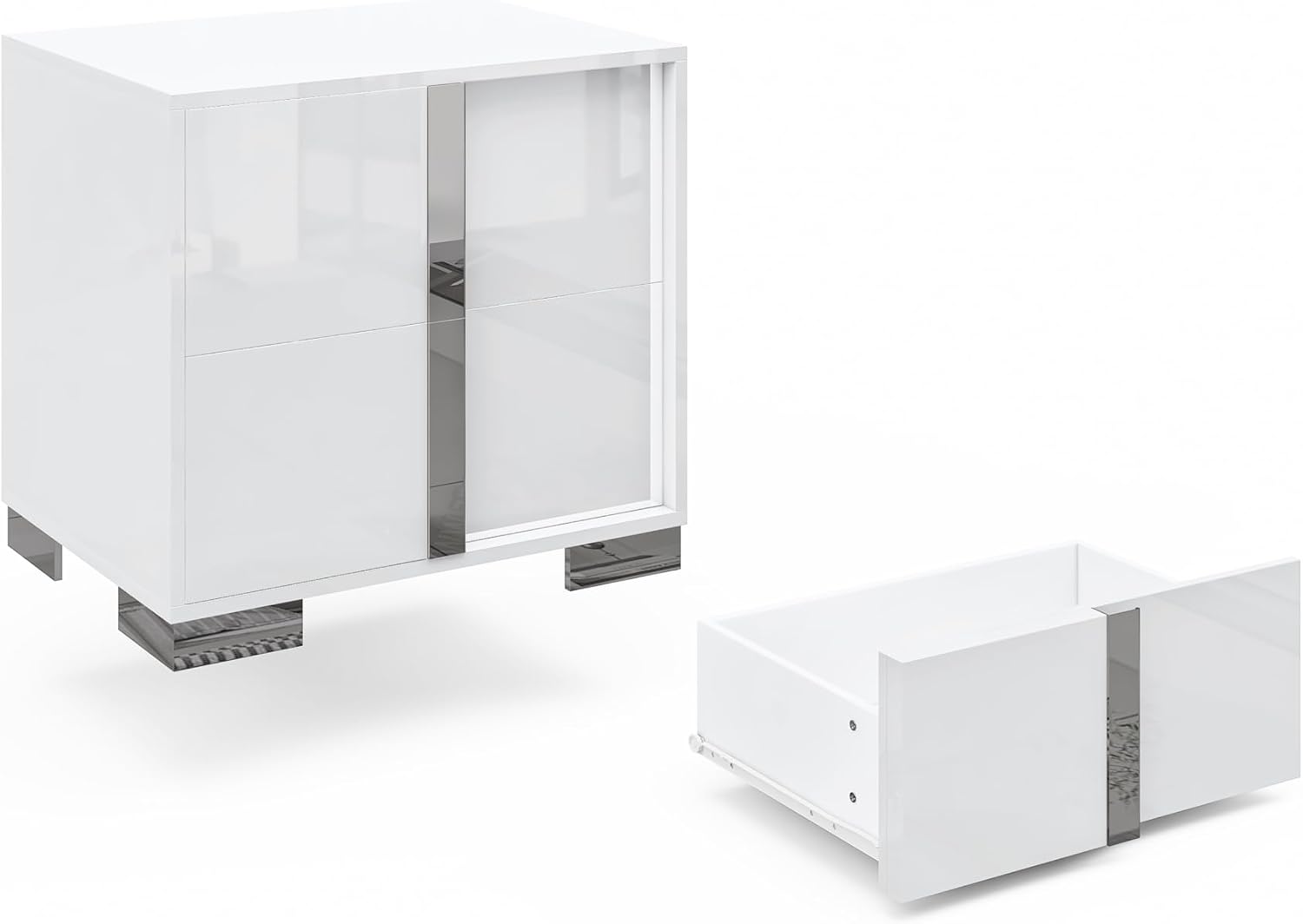 AMERLIFE Nightstand, 23.6'' Modern End Table with Drawers, High Gloss UV Finish, Electroplated Pull Handle, Bedside Table for Bedroom, White