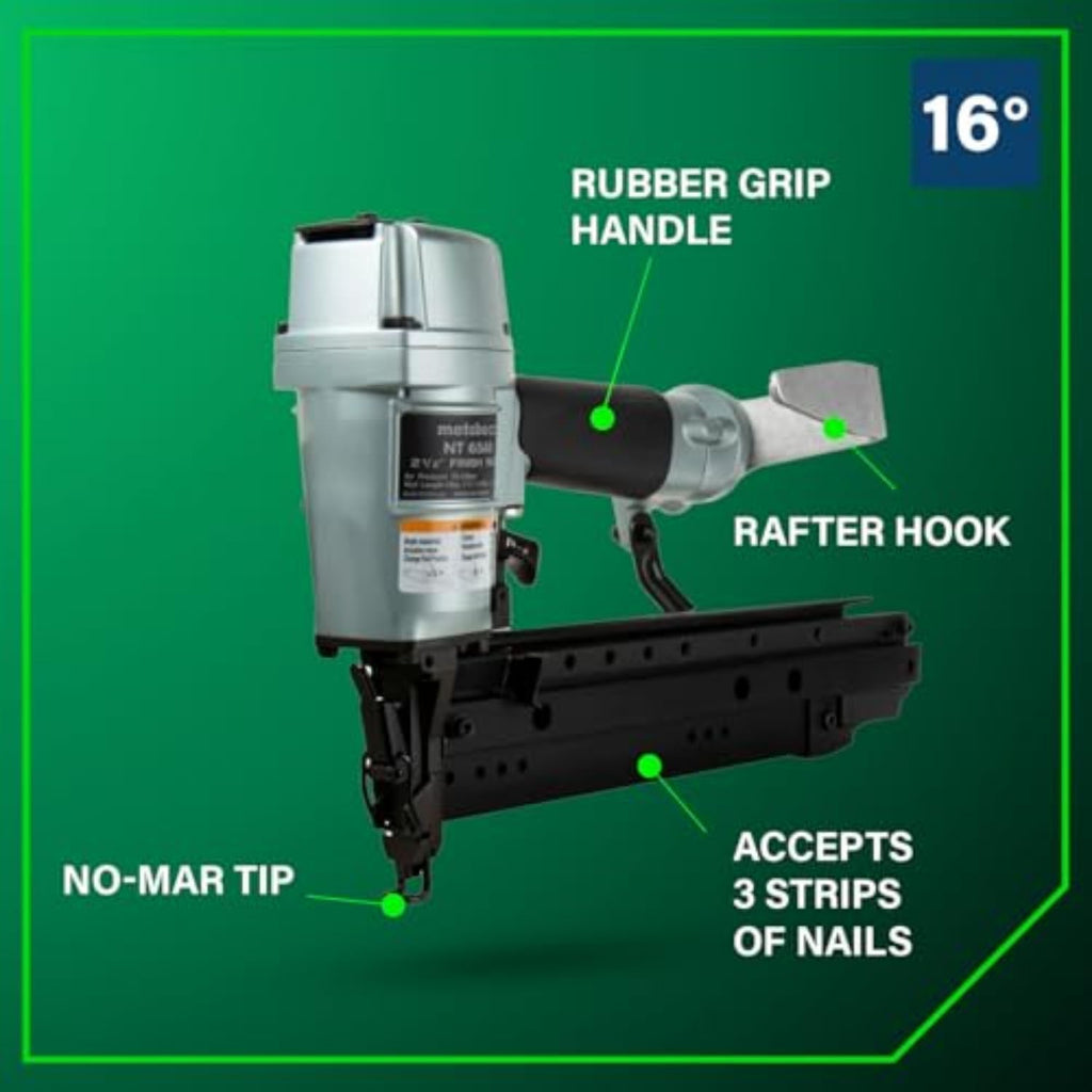 Metabo HPT Pro Finish Nailer, Pro-Preferred Pneumatic Power Nailers for Finish Applications, High Grade Aluminium Magazine, 16 Gauge, 1-1/2' to 2-1/2' Straight Nails, NT65A5