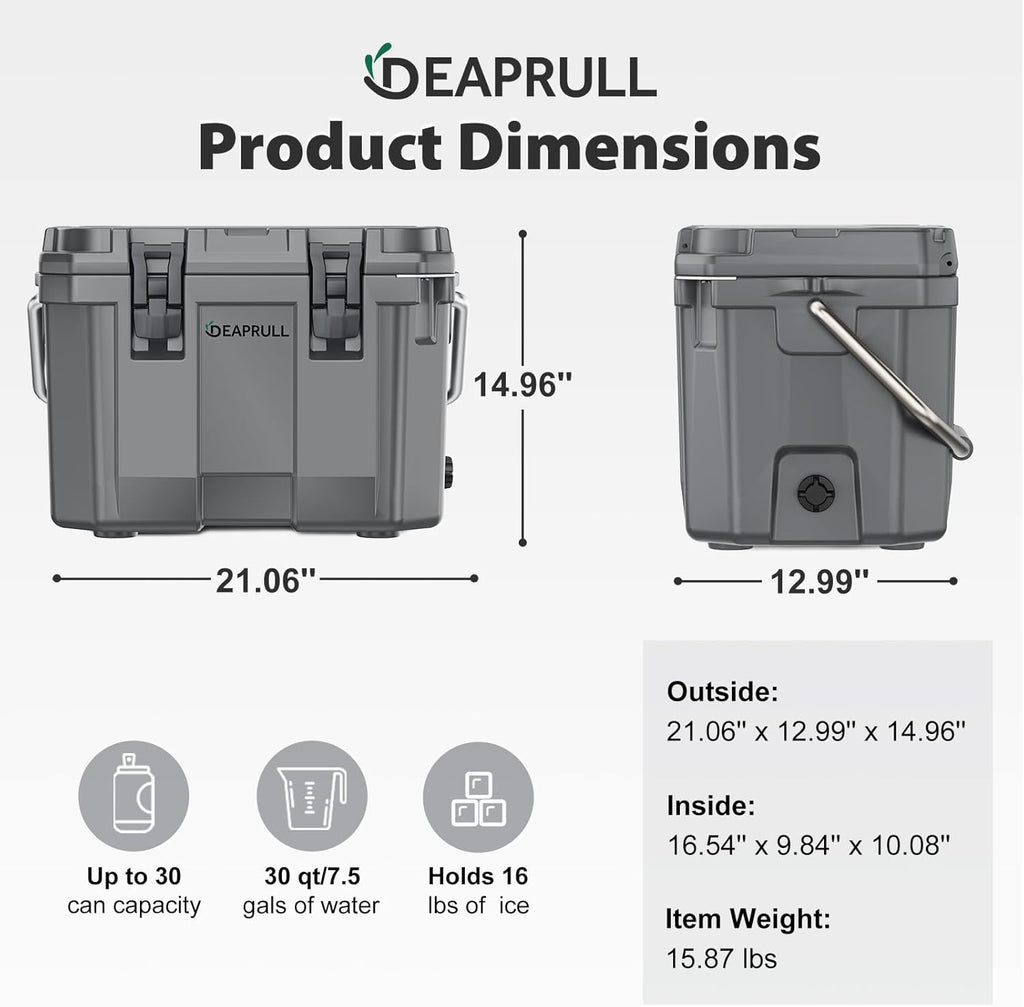 Hard Cooler, Insulated Ice Chest Box Holds Ice for More Days, Portable Cooler with Handle, Cup Holders, Double Latches for Camping Drink, Beach, Picnic, Fishing, Boat, Barbecue