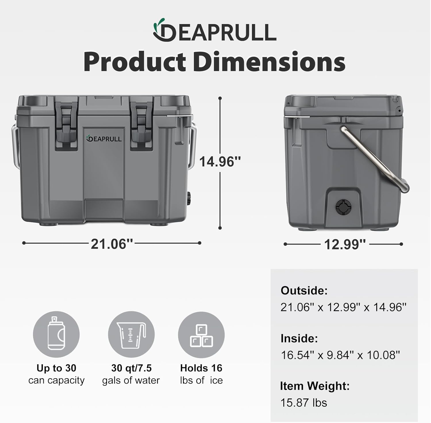 Hard Cooler, Insulated Ice Chest Box Holds Ice for More Days, Portable Cooler with Handle, Cup Holders, Double Latches for Camping Drink, Beach, Picnic, Fishing, Boat, Barbecue