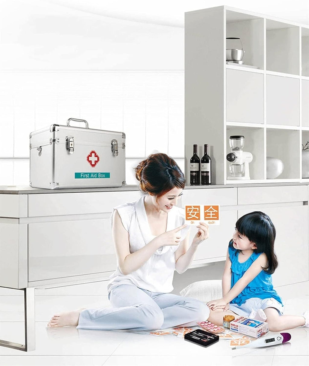Medicine Storage Box Organizer Jewelry Travel Pill Case Family First Aid Portable Chest Cabinets -Empty Kit Medical Supplies Collection Container with Lock for Home