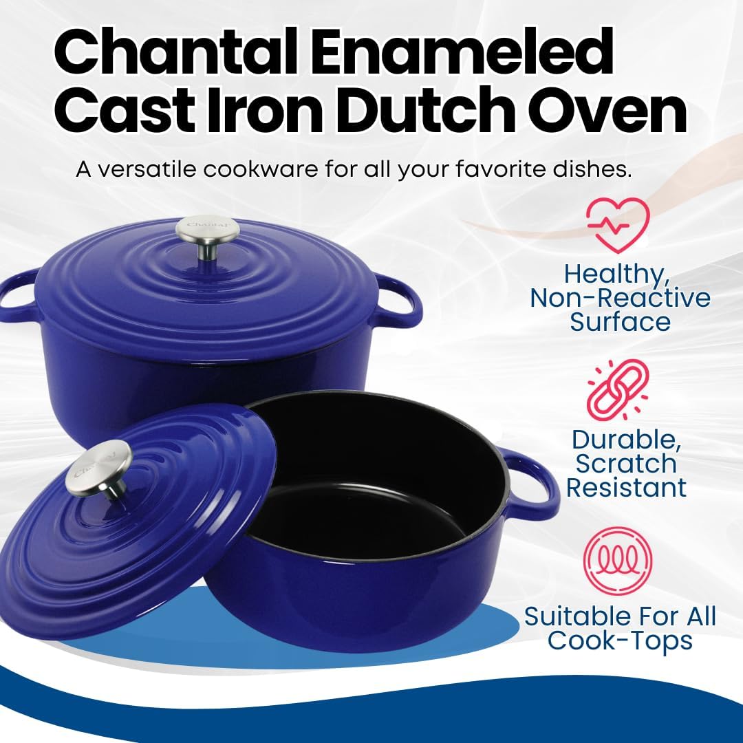 Chantal Cast Iron Dutch Oven, 3 qt, US Formulated Premium Enamel, Cobalt Blue