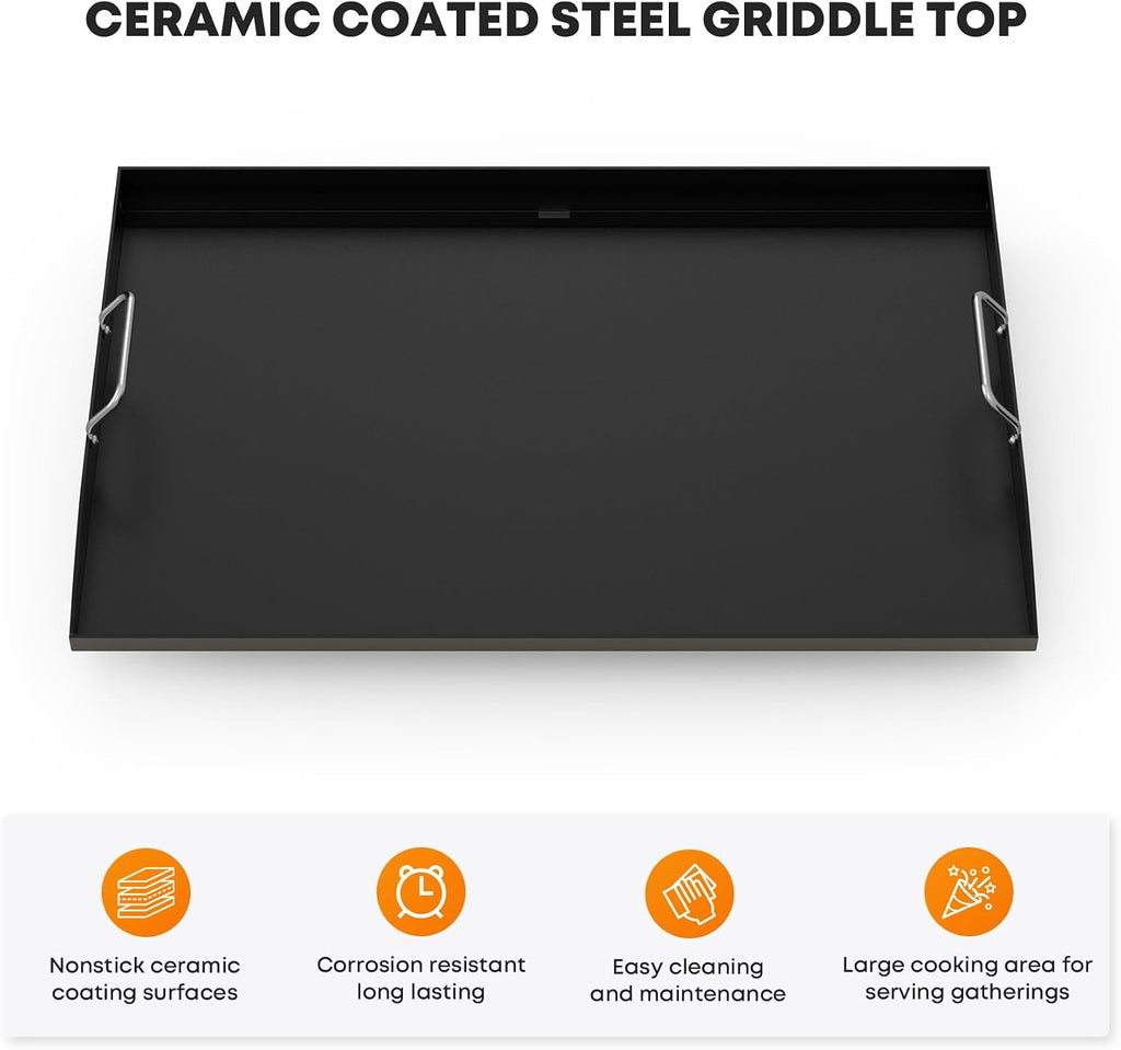 Stanbroil 28 Inch Flat Top Griddle Replacement Top for Blackstone 28' 2-Burner Gas Grill Cooking Station, Ceramic Coated Steel Griddle Top Replacement with Rear Grease System, Black
