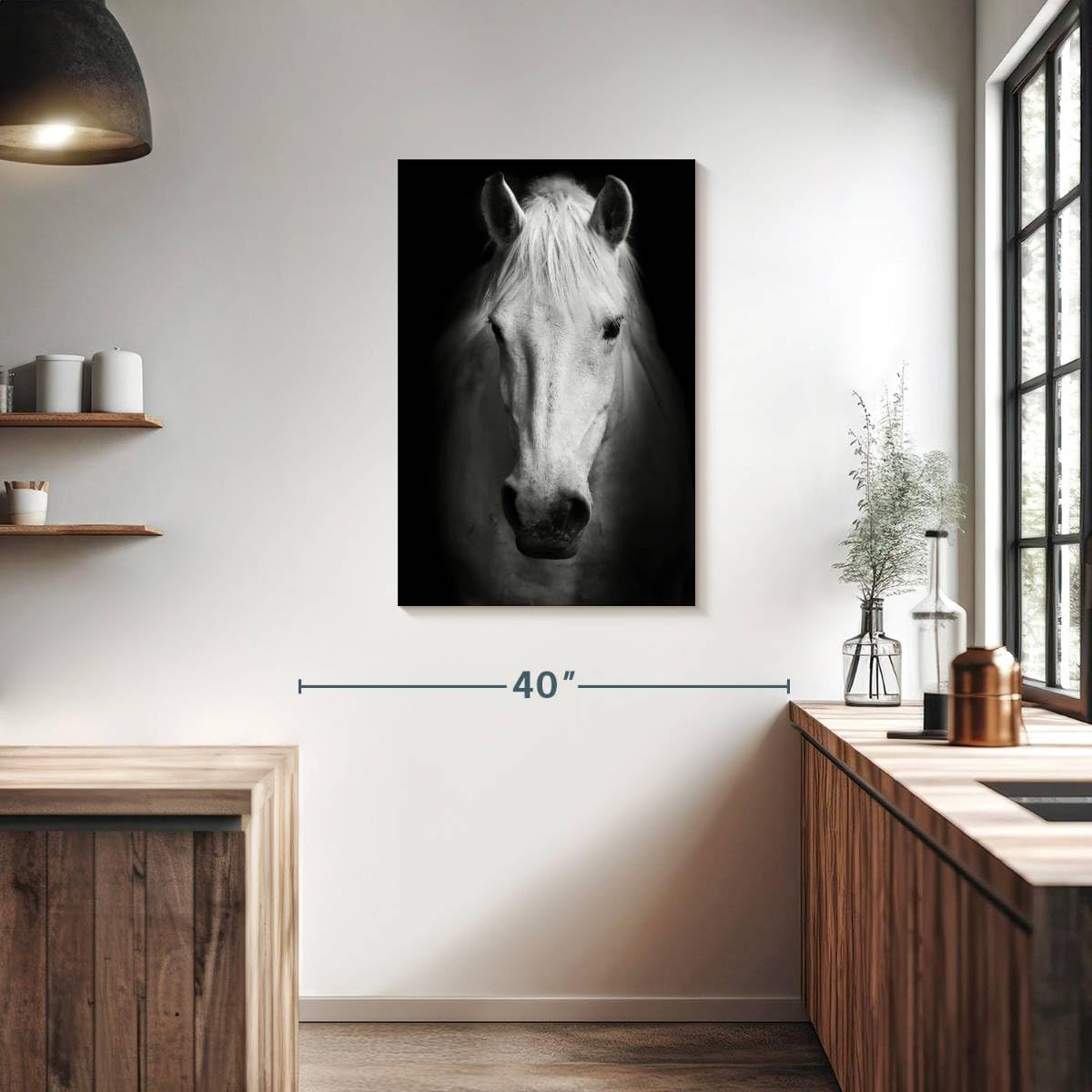 ElephantStock - White Thoroughbred Horse Wall Art - Vertical Canvas Wall Art - Living Room Wall Decor - Photography Animal Canvas Art - Black And White Decor - 24' x 36'