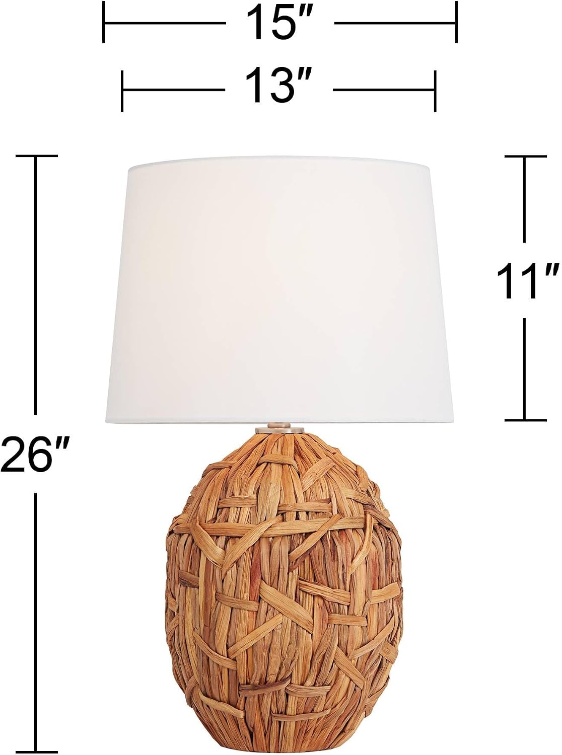 360 Lighting Nantucket 26' High Coastal Cottage Core Modern Farmhouse Rustic Table Lamps Set of 2 Natural Seagrass Living Room Bedroom Bedside Nightstand House Office Home Reading Fabric White Shade