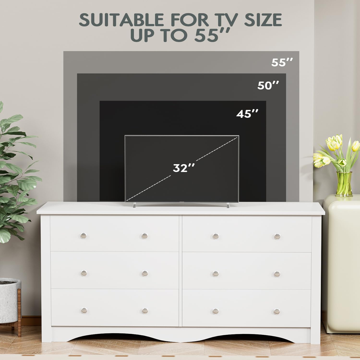 YESHOMY Dresser for Bedroom with 6 Drawers, Modern Chest of Drawers, Wooden Dressers, TV Stand for Living Room,Closet, Hallway (Pure White)