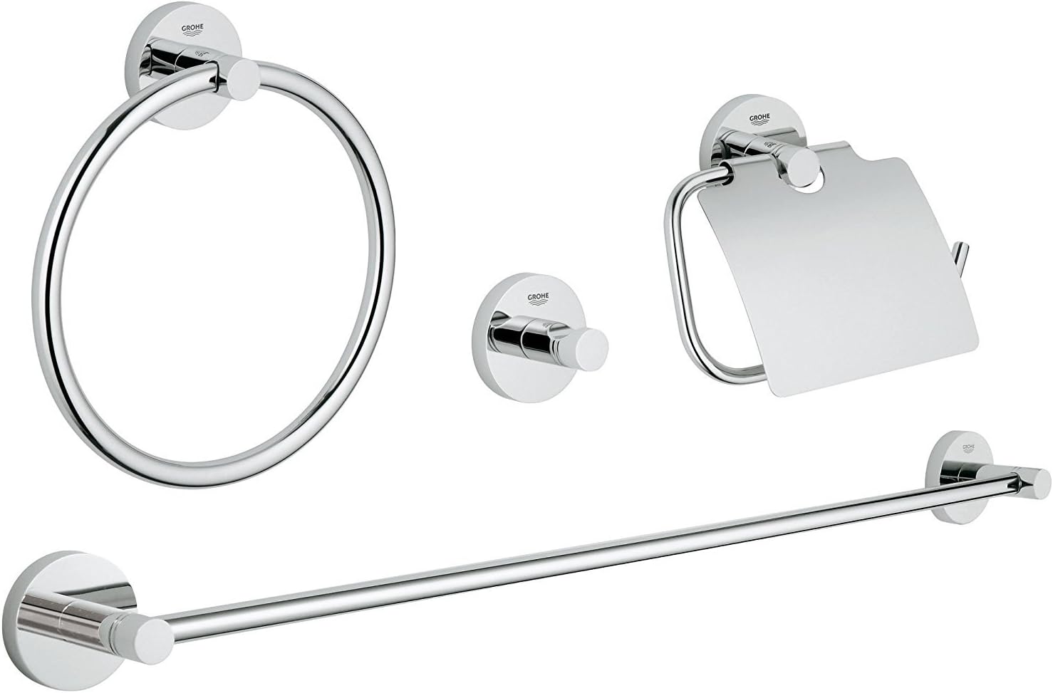 GROHE 40776001 Essentials Master Bathroom Accessories Set 4-in-1, Starlight Chrome