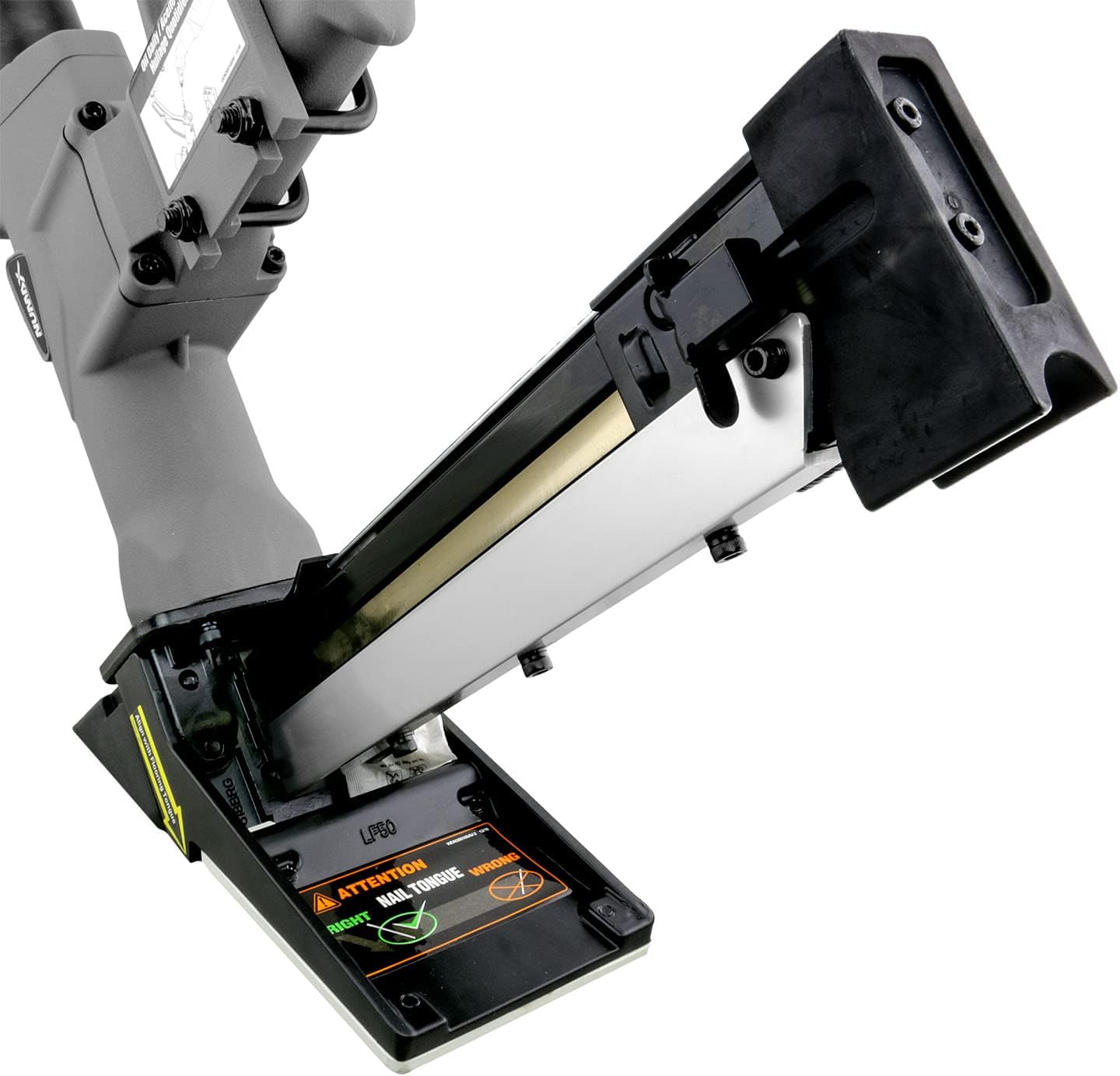 NuMax SFL618 Pneumatic 3-in-1 15.5-Gauge and 16-Gauge 2' Flooring Nailer / Stapler with Flooring Mallet and Interchangeable Base Plates