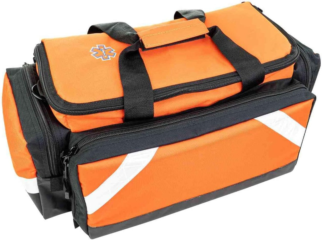 LINE2design Empty Medical Elite Trauma Bag - First Responder Carrier Bag for EMT, Paramedic, Emergency and Medical Supplies Kit - Heavy-Duty Zippered Pockets Portable EMS Home Health Aides - Orange