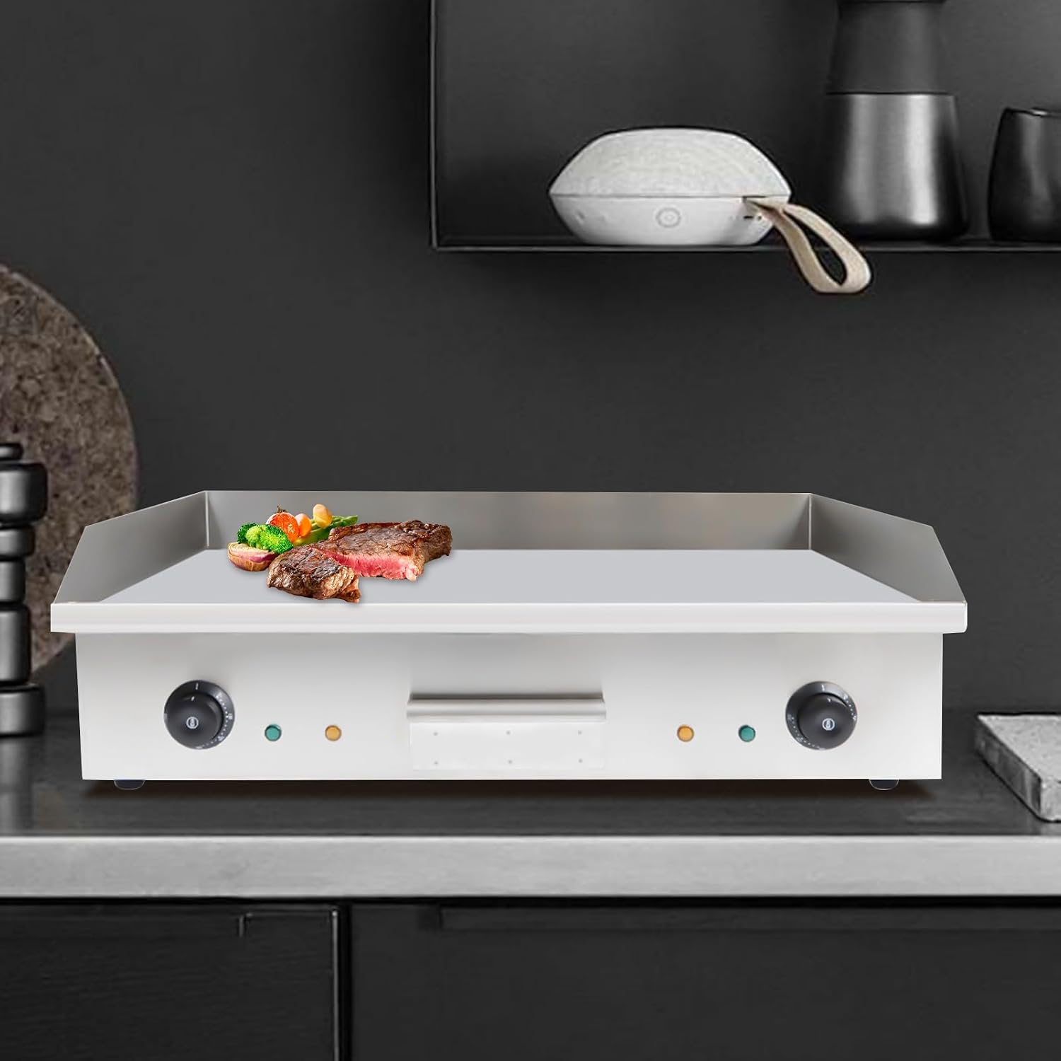 3000W Commercial Electric Countertop Griddle, 28'Cooktop Flat Top Grill Hot Plate,Iron Flat Top Stove Grill Dual Control Temperature 122°F-572°F Teppanyaki Machine Electric Grills Cooking