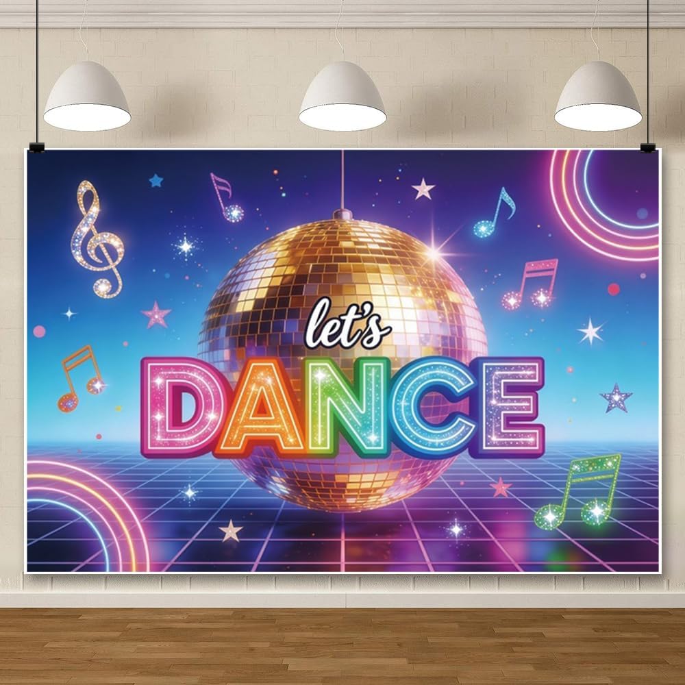 20x10ft Disco Dancing Party Backdrop Let's Dance Retro Disco Ball Retro Photography Background Banner Shining Glow Stage Photo Booth Props for Birthday Party Supplies