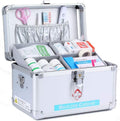 First Aid Kit Lockable Emergency Box Survival Kits Security Lock Medicine Storage Carrying Case with Portable Handle 24.5 × 16 15cm(Silver)