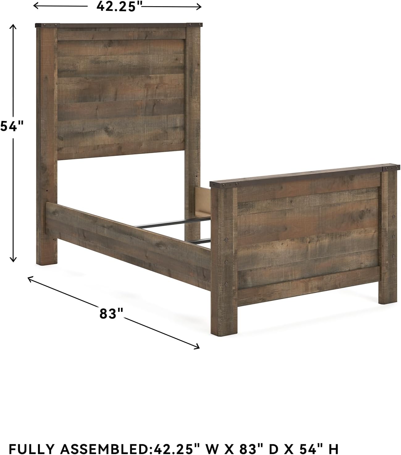 Signature Design by Ashley Trinell Casual Twin Panel Bed with Metal Slats and Nailheads, Foundation or Box Spring Needed, Dark Brown
