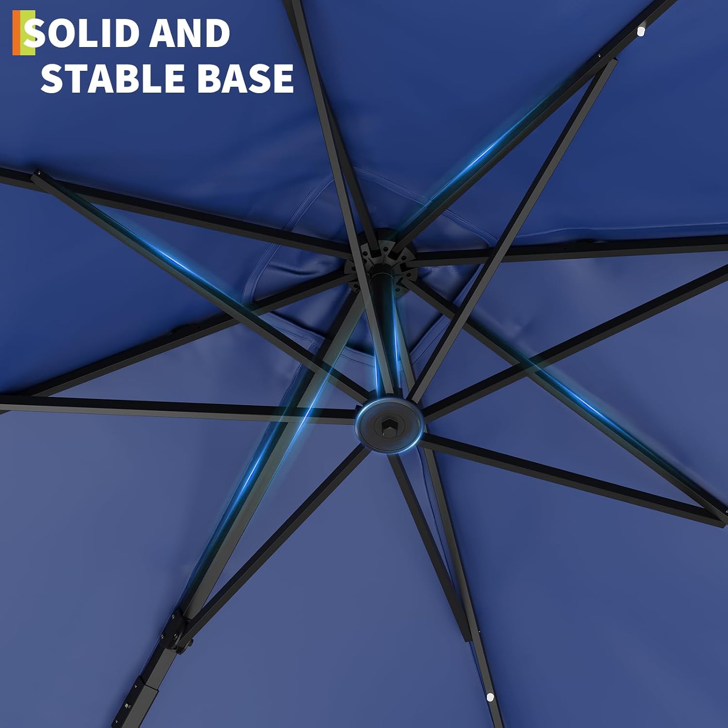 10 FT Offset Patio Umbrella with Solar Lights and Cross Base, Cantilever Umbrella with Easy Tilt Adjustment, Polyester Shade for Garden, Deck, Pool, Backyard