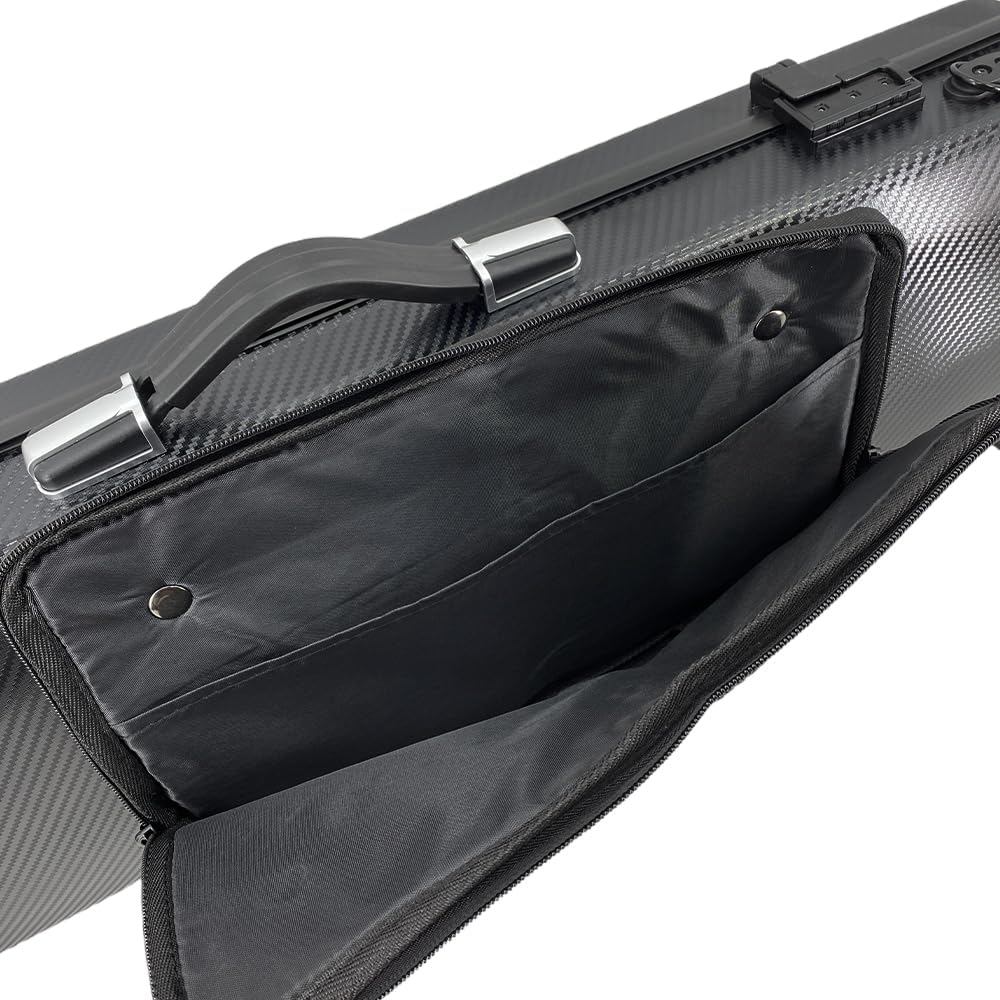 Violin case 4/4 Full size High strength Carbon fiber hard shell Durable handles Internal storage with Backpack straps Music Sheet bag (Black with Code lock)