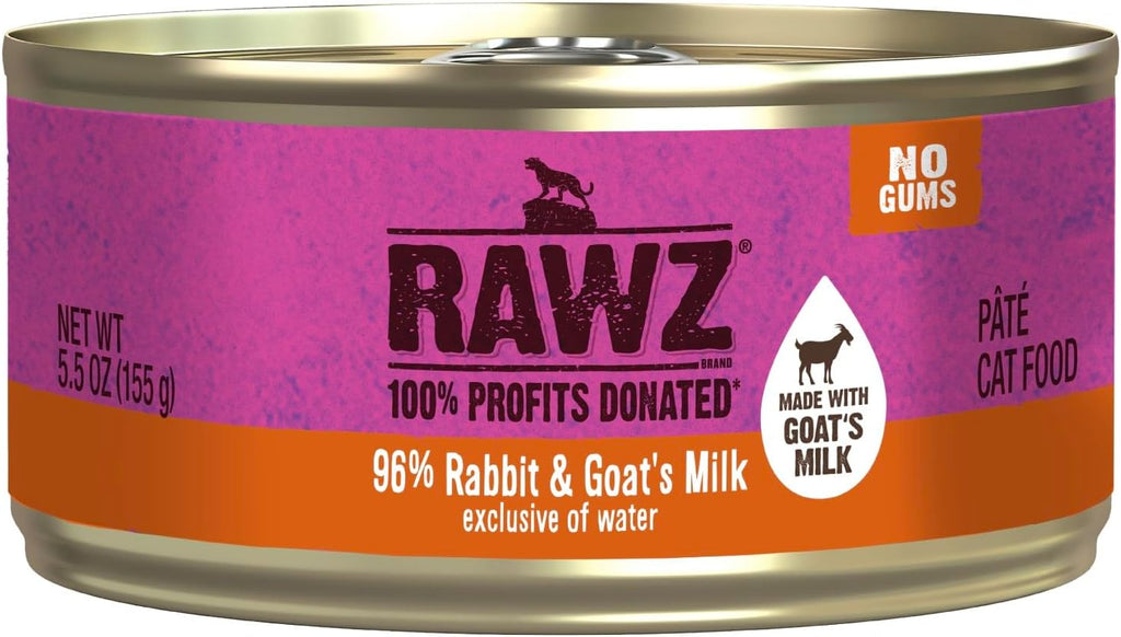 Rawz Natural Premium Pate Canned Cat Wet Food - Made with Real Meat Ingredients No BPA or Gums - 5.5oz Cans 24 Count (Rabbit with Goats Milk)
