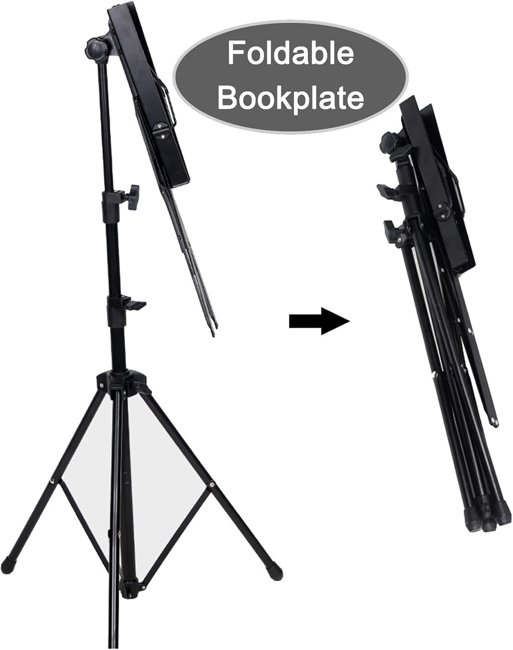 Folding Wire Sheet Music Stand for Guitar Players, Portable Black Instrumental Book Holder with Carrying Bag, Stage Studios Church School