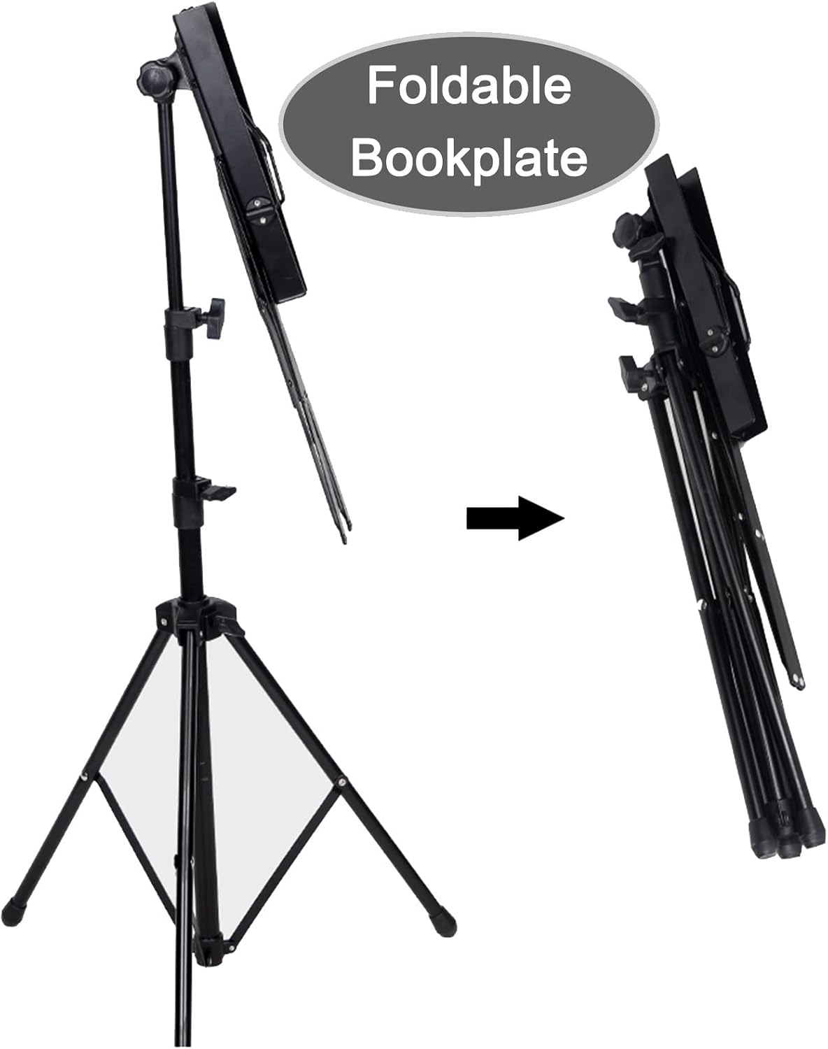 Folding Wire Sheet Music Stand for Guitar Players, Portable Black Instrumental Book Holder with Carrying Bag, Stage Studios Church School