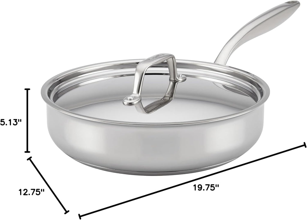 Breville Clad Stainless Steel Saute Pan / Frying Pan / Fry Pan with Lid - 3.5 Quart, Silver