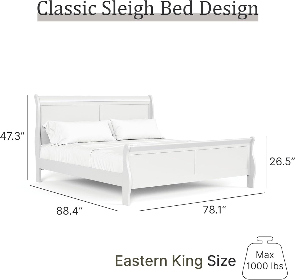 Furniture of America Louis Philippe Traditional Solid Wood 3 Piece Bedroom Set, King Bed Frame and Nightstands Set of 2, Sleigh Design Bedframe with Headboard and Footboard, Box Spring Needed, White