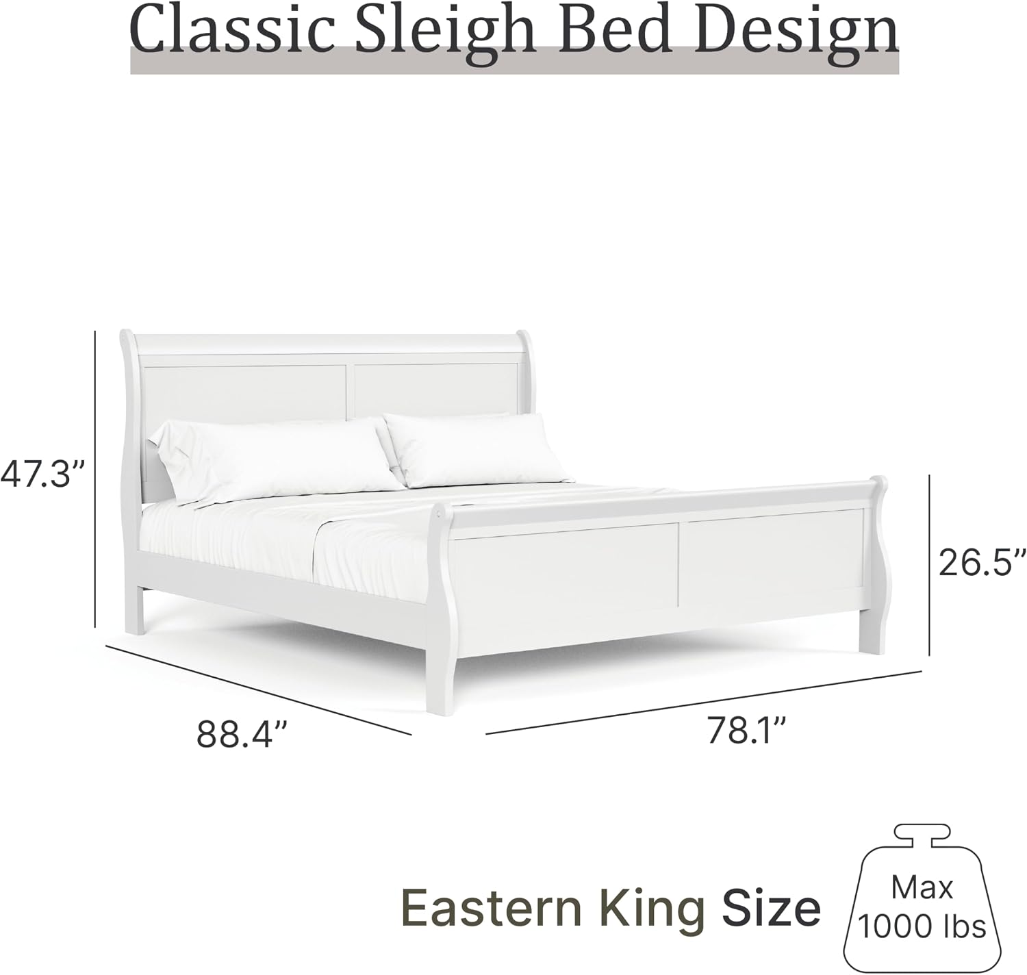 Furniture of America Louis Philippe Traditional Solid Wood 3 Piece Bedroom Set, King Bed Frame and Nightstands Set of 2, Sleigh Design Bedframe with Headboard and Footboard, Box Spring Needed, White