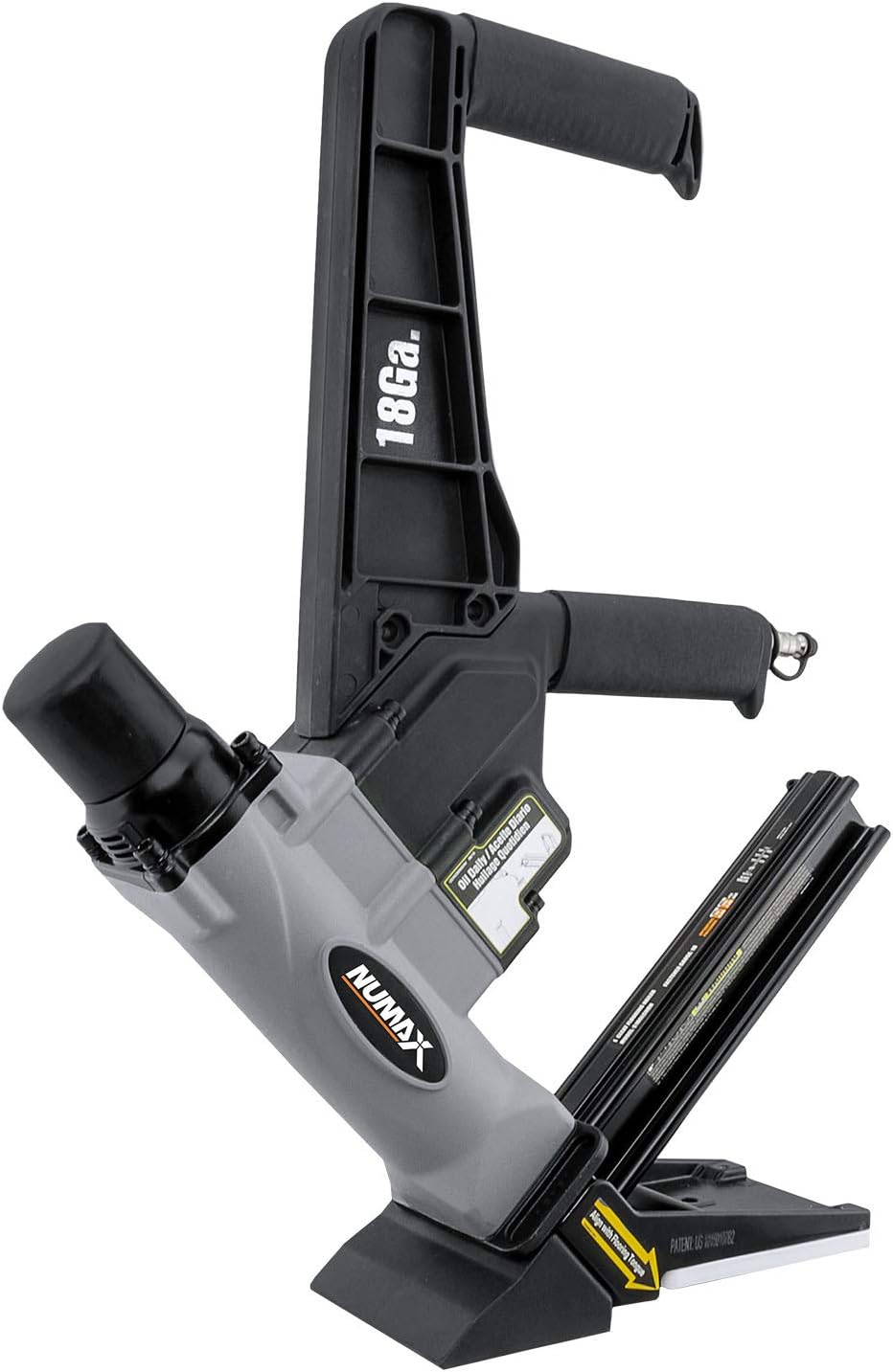 NuMax S18GLCNDH Pneumatic 18-Gauge 1-3/4' Dual Handle Flooring Nailer with Flooring Mallet and Interchangeable Base Plates