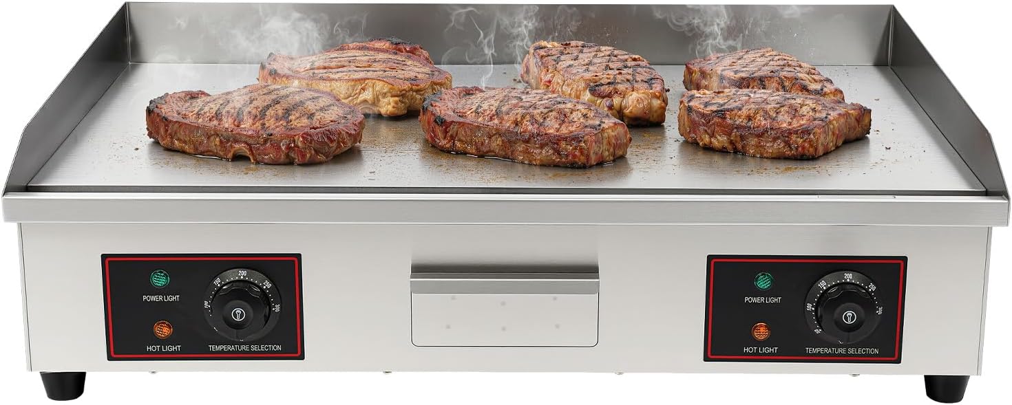 30' Commercial Electric Griddle, 110V 3000W Electric Stainless Steel Countertop Flat Top Griddle Electric Flat Top Grill Teppanyaki Grill with Adjustable Temperature Control 122-572℉ (No Plug)