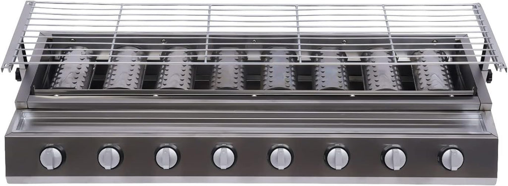 8 Burners Portable Gas Grill Tabletop Smokeless Stainless Steel Gas BBQ Grill with Griddle Independent Ignition,Propane LPG Grill for Outdoor Camping Picnic Kitchen (40.94 * 15.7 * 7.9in- 8 Burners)