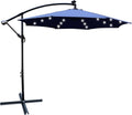 10ft 8 Ribs Outdoor Patio Umbrella with 24 LED Lights, Solar Powered Lighted Sun Shade Market Umbrella with Crank and Cross Base, for Garden Deck Backyard Pool Deck Swimming Pool