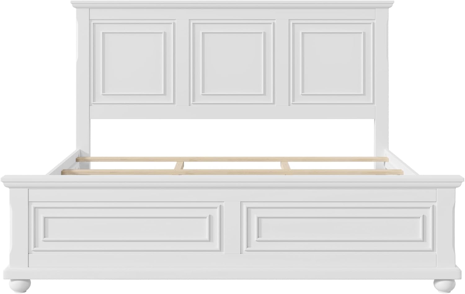 Merax King Size Bed Frames Traditional Town and Country Style Pinewood Vintage Bed,No Box Spring Needed,White