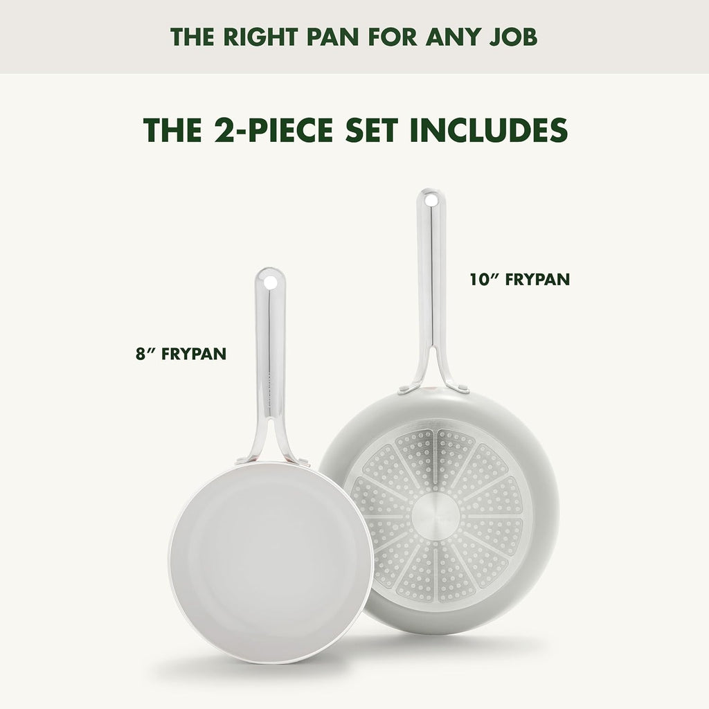 GreenPan Nova 8' & 10' 2 Piece Frying Pan Skillet Set, Oprah's Favorite Things 2024, Induction Suitable PFAS-Free Nontoxic Ceramic Nonstick, Dishwasher & Oven Safe, Quick Even Heating, Cream White