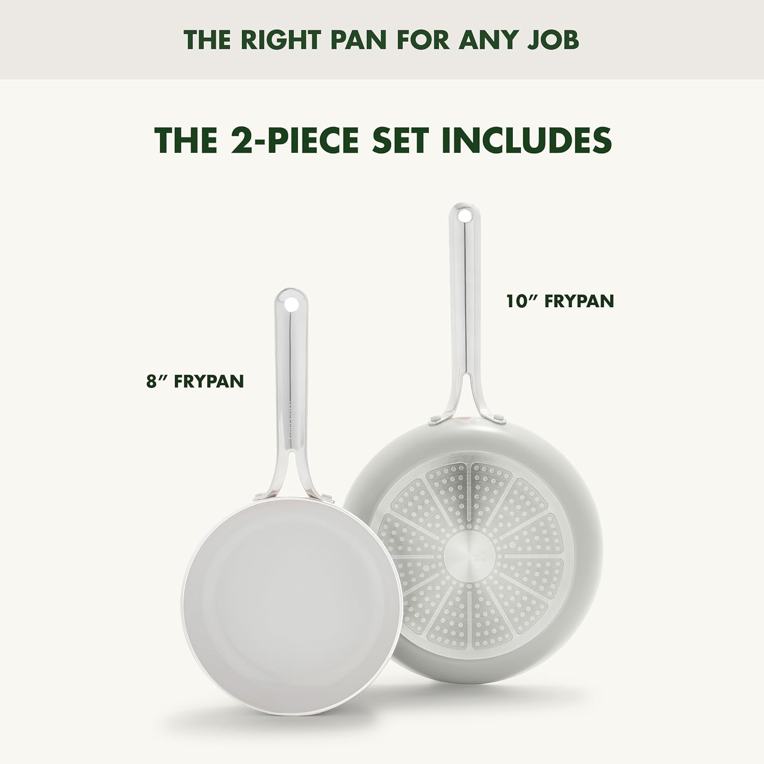 GreenPan Nova 8' & 10' 2 Piece Frying Pan Skillet Set, Oprah's Favorite Things 2024, Induction Suitable PFAS-Free Nontoxic Ceramic Nonstick, Dishwasher & Oven Safe, Quick Even Heating, Cream White