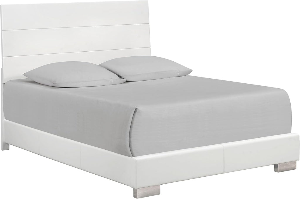 Coaster Home Furnishings Felicity Contemporary 6-Piece Bedroom Set Queen Size Panel Bed Frame 51-inch Headboard White High Gloss 203501Q-S6