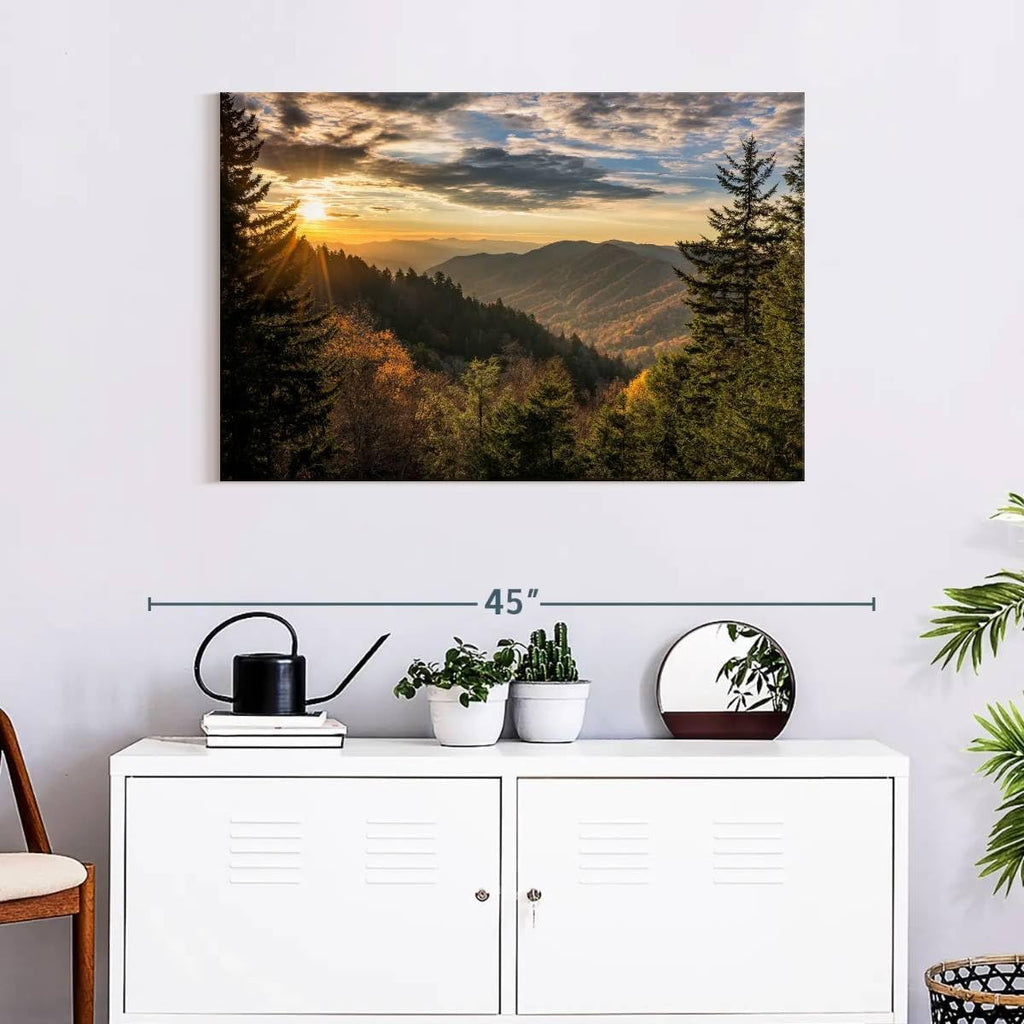 ElephantStock Sunrise In Smoky Mountains Canvas - 1 Panel Mountain Pictures Wall Decor - Nature Wall Art, Mountain Canvas Photography - Mountains Wall Art for Nature Lovers - 36' X 24'