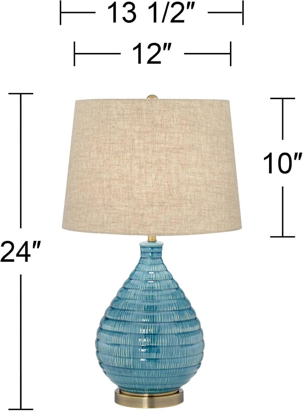 360 Lighting Kayley Mid Century Modern Coastal Table Lamp Textured Ceramic 24' High Sky Blue Glaze Linen Fabric Tapered Drum Shade for Living Room Bedroom House Bedside Nightstand Home