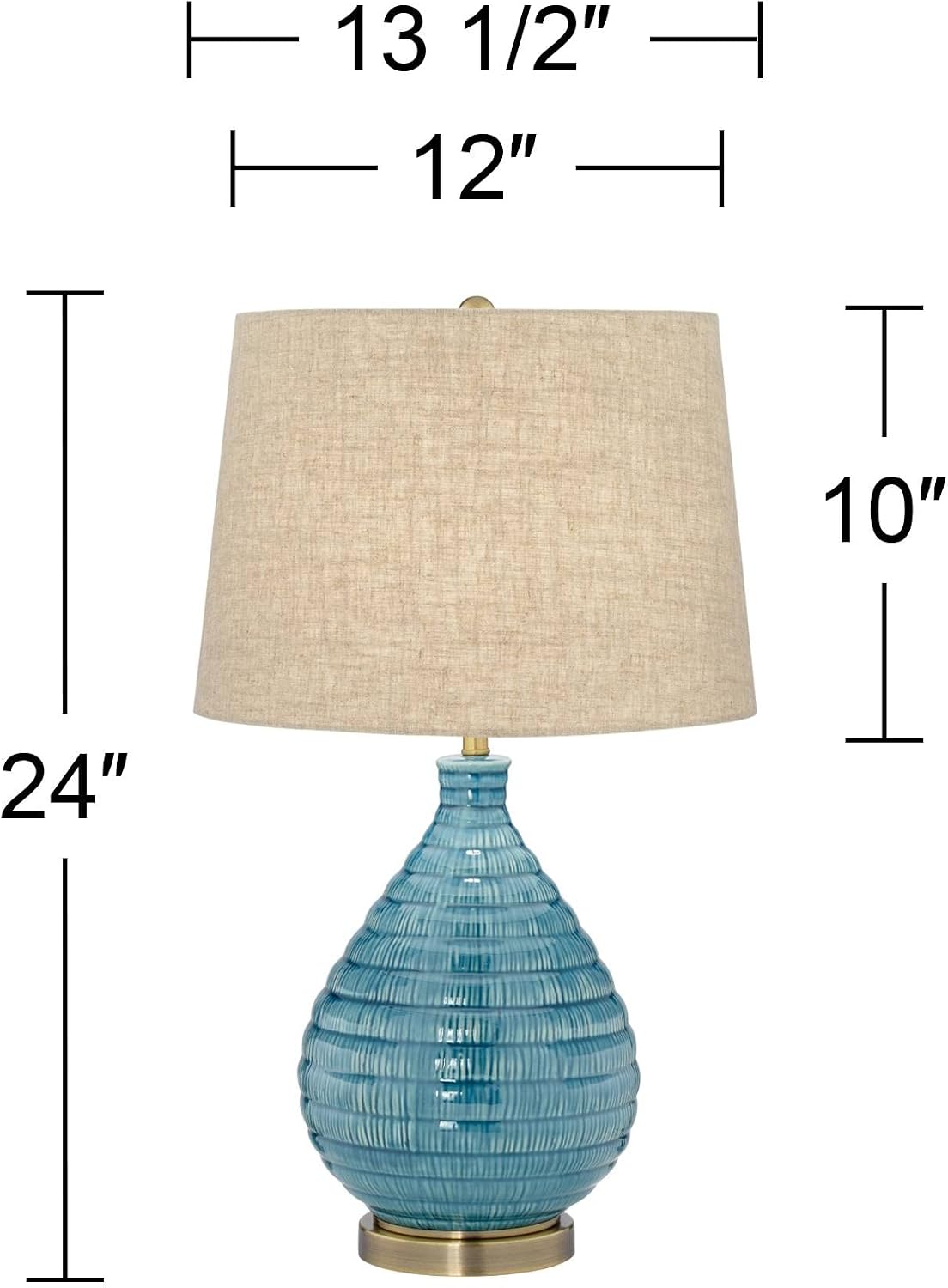 360 Lighting Kayley Mid Century Modern Coastal Table Lamp Textured Ceramic 24' High Sky Blue Glaze Linen Fabric Tapered Drum Shade for Living Room Bedroom House Bedside Nightstand Home
