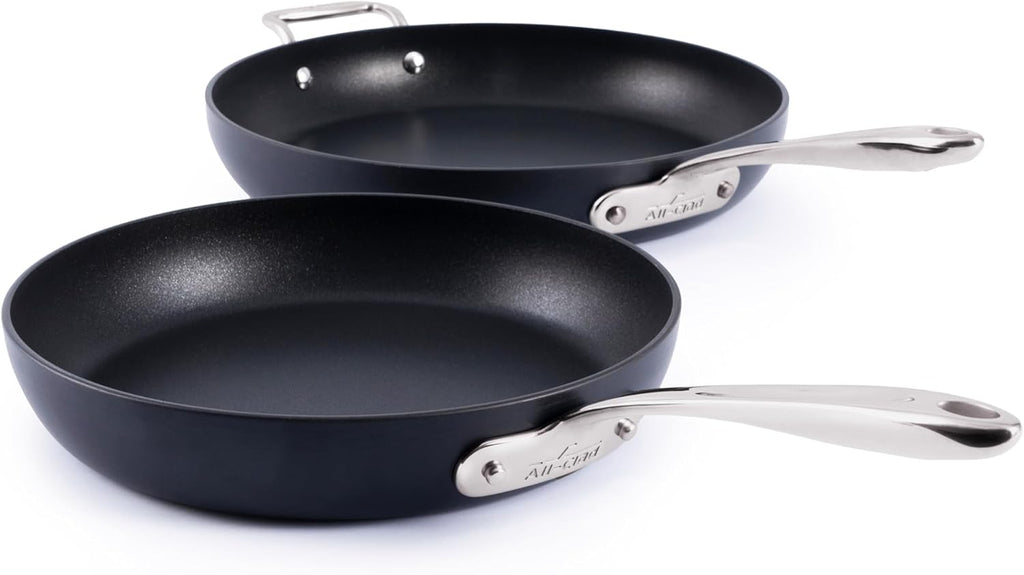 All-Clad HA1 Expert Hard Anodized Nonstick Frying Pan Set, 2-Piece 10' & 12' Skillet Set, Dishwasher-Safe, Oven-Safe Up to 500°F Compatible with All Stovetops (Gas, Electric & Induction) - Black