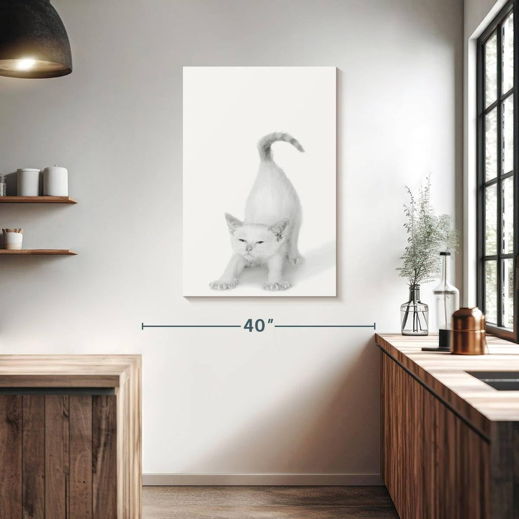 ElephantStock - Bonjour Kitty Wall Art - Vertical Canvas Wall Art - Living Room Wall Decor - Photography Cat Canvas Art - White And Gray Decor by Jon Bertelli - 26' x 39'