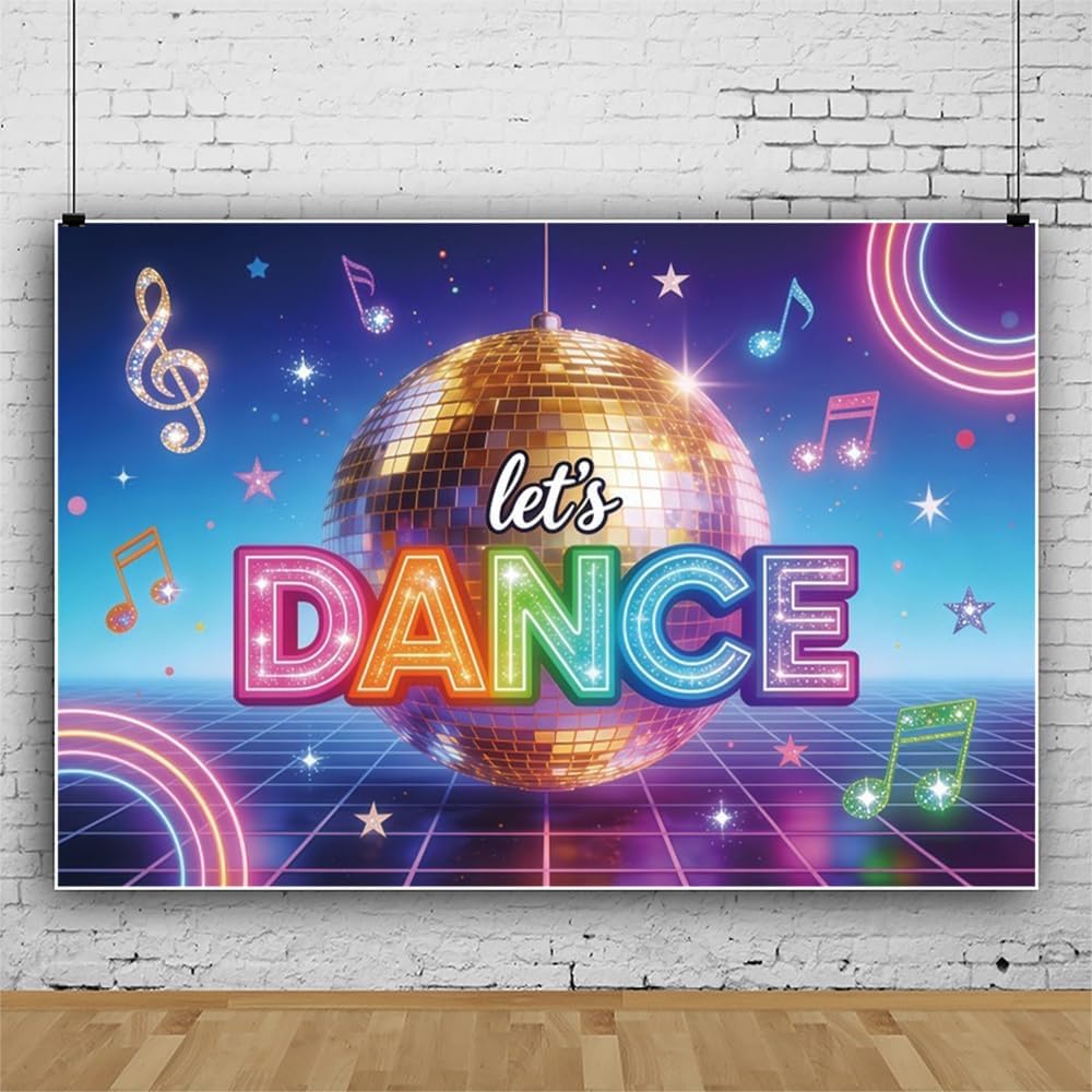 20x10ft Disco Dancing Party Backdrop Let's Dance Retro Disco Ball Retro Photography Background Banner Shining Glow Stage Photo Booth Props for Birthday Party Supplies