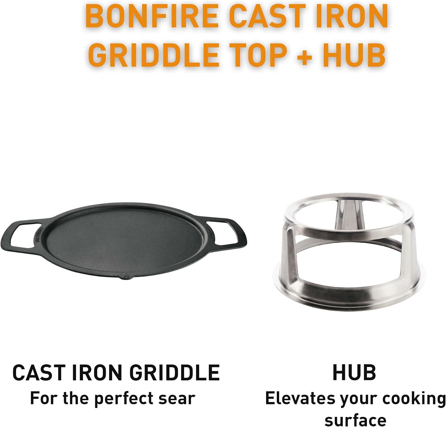 Solo Stove Bonfire Griddle + Hub, Cast Iron Cookware with Stainless steel Hub for 8' Elevation, Addition to Bonfire fire pit, Weight: 19.5lbs, Cooking surface diameter 17.75'