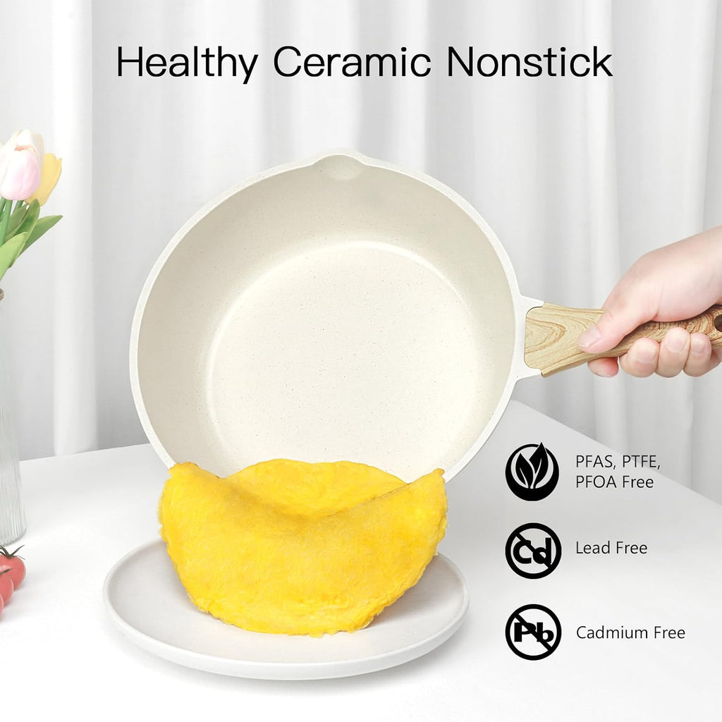 GiPP Ceramic Pots and Pans Set Non Stick - 18 Pcs Nonstick Cookware Set, Non-toxic Healthy Kitchen Cooking Set w/Frying Pans Set, Dishwasher Safe, PFAS PTFE PFOA PFOS Free, Cream White