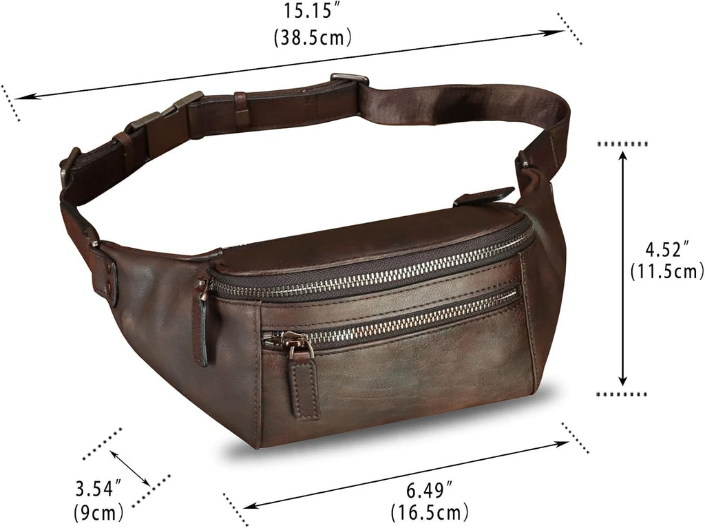 Genuine Leather Fanny Pack for Women and Men Vintage Real Leather Waist Bag Hip Bum Crossbody Sling Bags (Coffee)